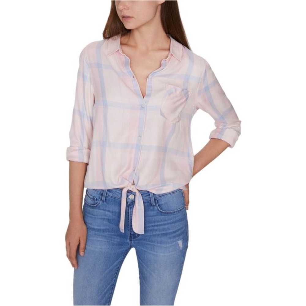 Sanctuary Clothing Womens Hayley Tie‎ Front Button Up Shirt, Pink